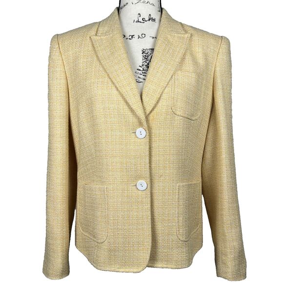 Talbots Jackets & Blazers - Talbots Women's Sz 10 Yellow Tweed Blazer Jacket 2 Button Long Sleeve Pockets